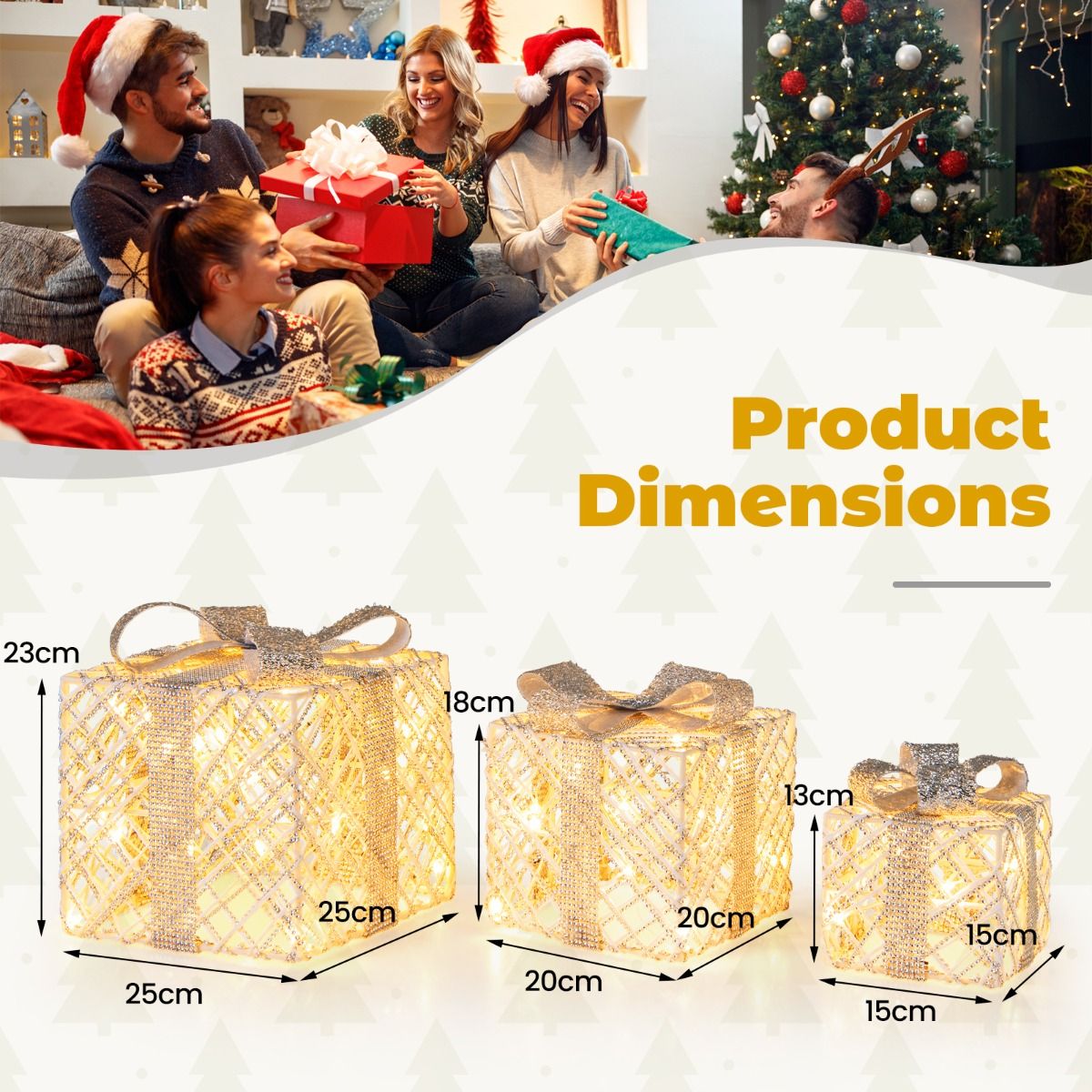Coffret cadeau LED Coast 3 pièces - blanc chaud - blanc - 25×25×23 / 20×20×18 / 15×15×13 cm