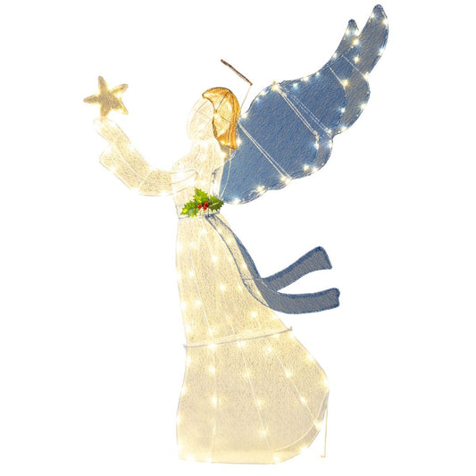 Ange de Noël illuminé de 152 cm Coast - 3D avec étoile, ailes et lumières LED - Pour l'intérieur et l'extérieur - blanc chaud