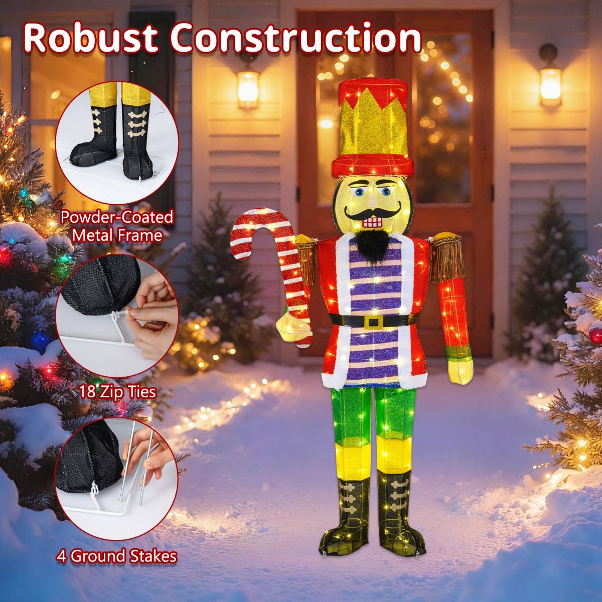 Soldat Casse-Noisette illuminé Coast 170 cm Blanc chaud - 110 LED - Rouge/Noir - 70 x 30 x 170 cm