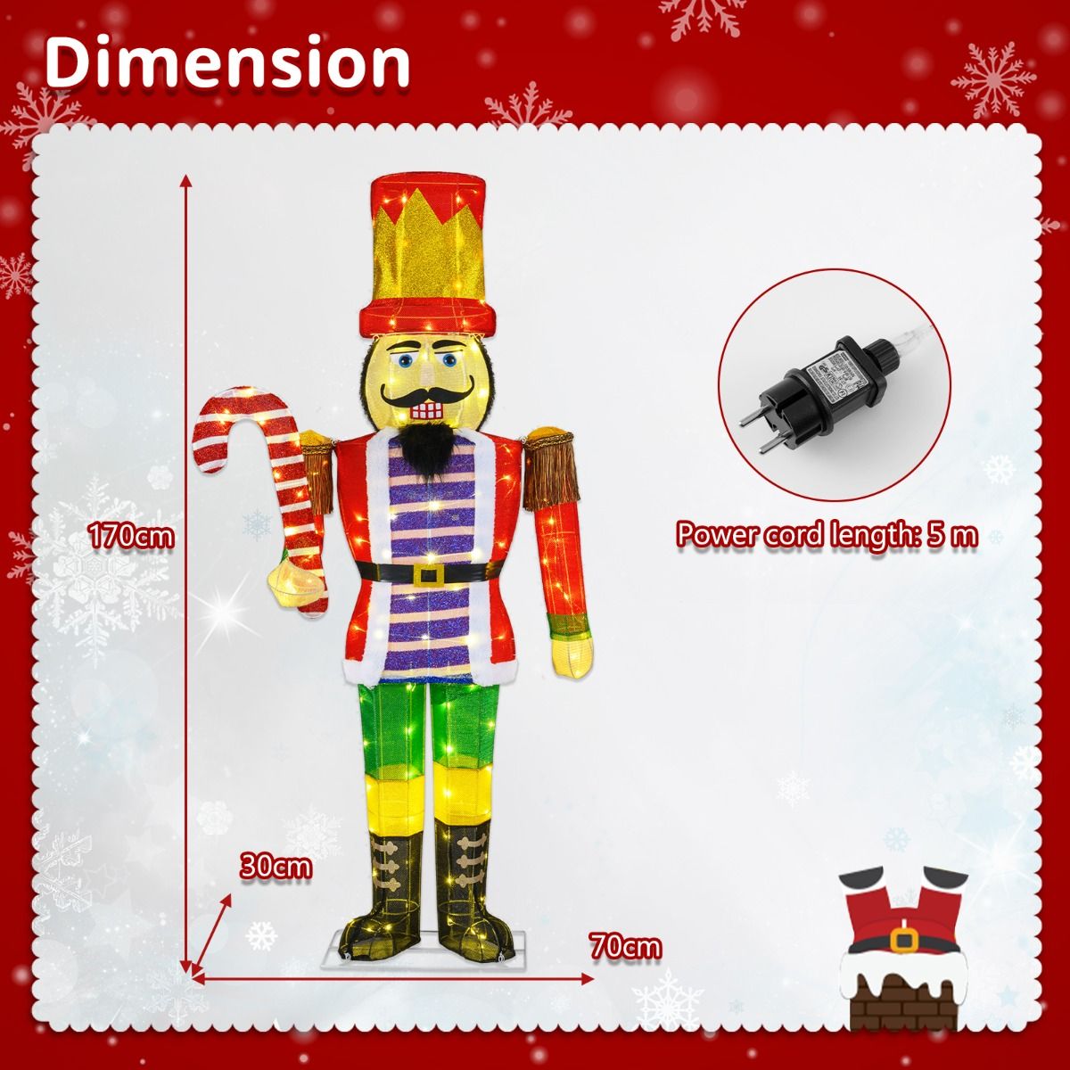 Soldat Casse-Noisette illuminé Coast 170 cm Blanc chaud - 110 LED - Rouge/Noir - 70 x 30 x 170 cm