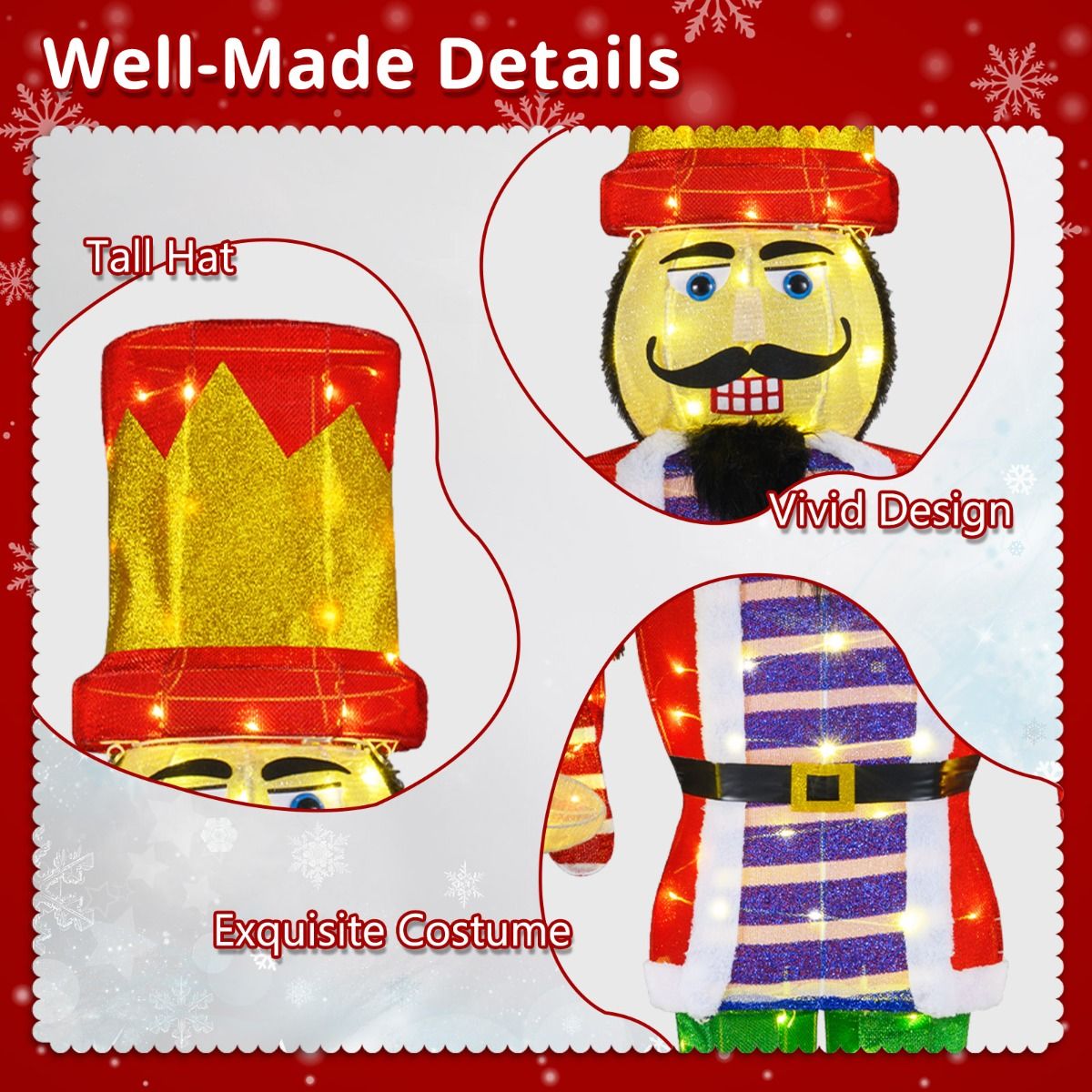 Soldat Casse-Noisette illuminé Coast 170 cm Blanc chaud - 110 LED - Rouge/Noir - 70 x 30 x 170 cm