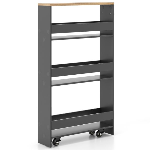 Niche Cart on Wheels Kitchen Cart Narrow Bathroom Rack with Handle Serving Cart 47.5 x 13 x 80.5 cm Grey + Nature