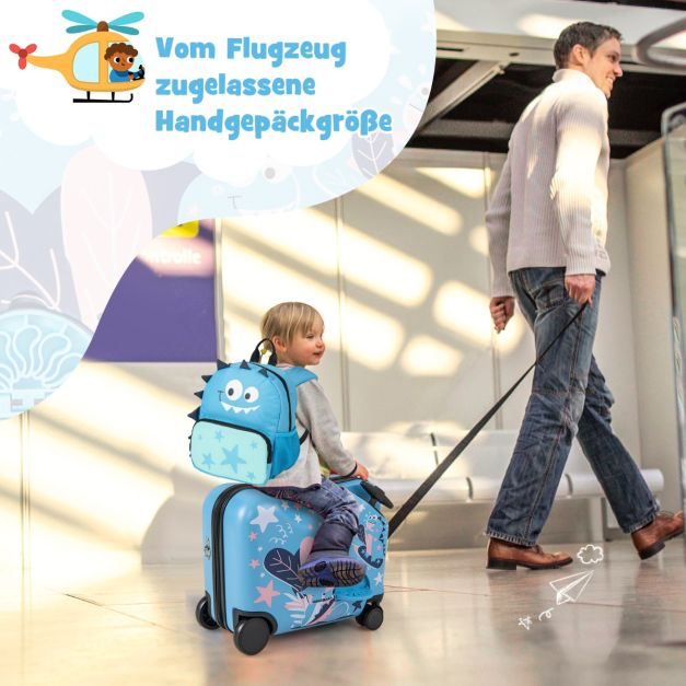 Coast Children's Dinosaur Suitcase Set - 2-Piece Travel Set with 18 Inch Seat Case and Backpack - 47 x 23 x 38 cm