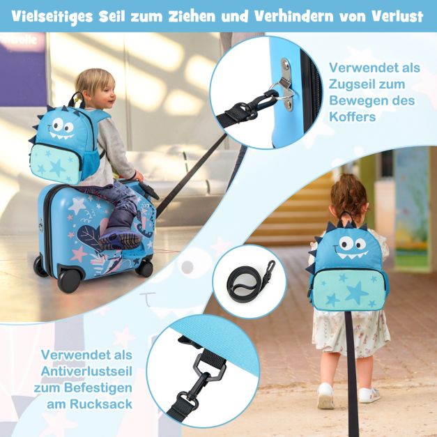 Coast Children's Dinosaur Suitcase Set - 2-Piece Travel Set with 18 Inch Seat Case and Backpack - 47 x 23 x 38 cm