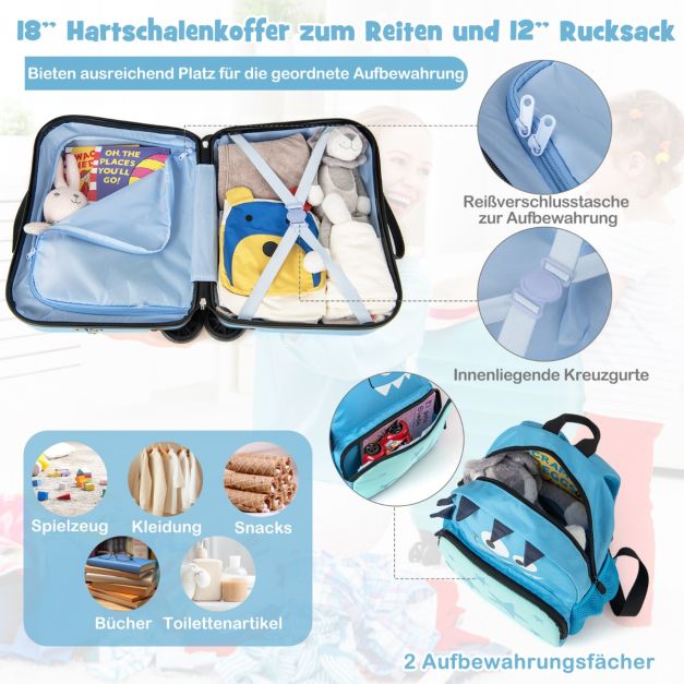 Coast Children's Dinosaur Suitcase Set - 2-Piece Travel Set with 18 Inch Seat Case and Backpack - 47 x 23 x 38 cm