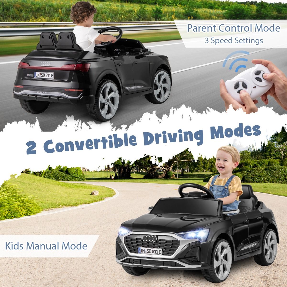 costway Voiture électrique 12V pour enfants - audi SQ8 - noir