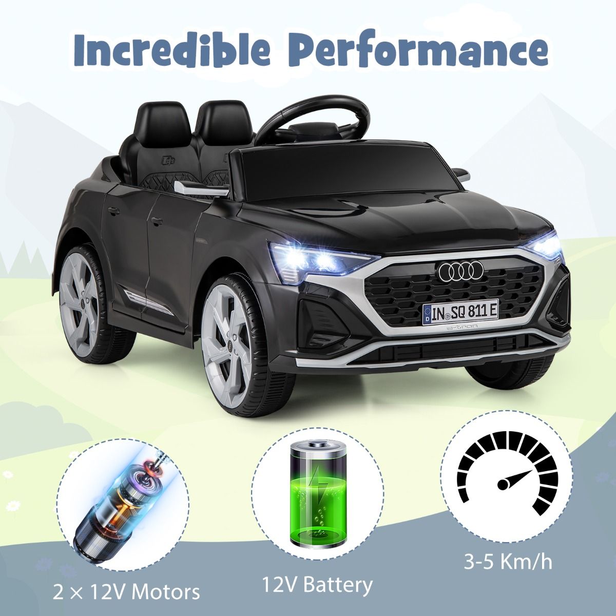 costway Voiture électrique 12V pour enfants - audi SQ8 - noir