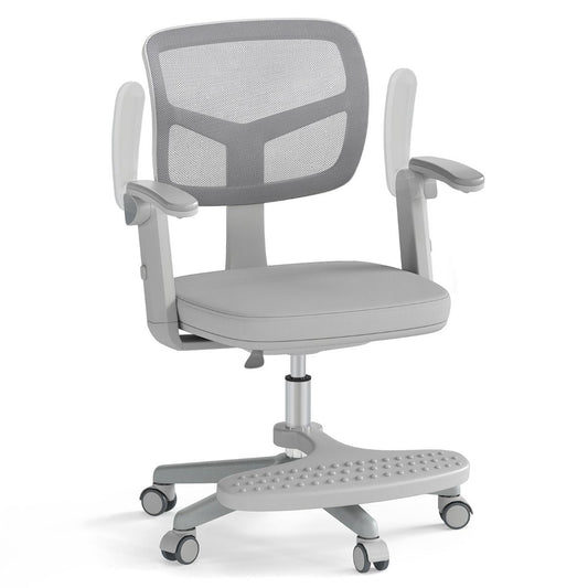 Chaise de bureau pour enfants Coast Ergonomiquement réglable avec roues et repose-pieds - Hauteur d'assise 41-52 cm - Gris - 57 x 55 x 80-91 cm