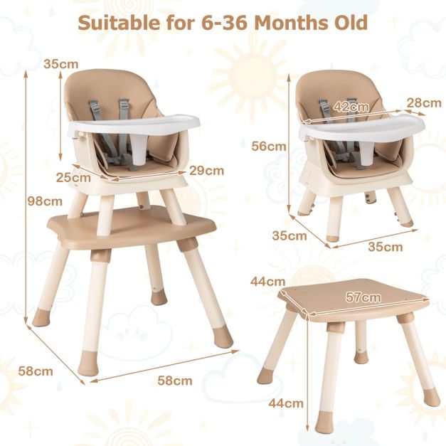 Chaise haute Coast - 6in1 - Réglable - Sécurisée - Bloc de construction - 58x58x98cm - Gris clair