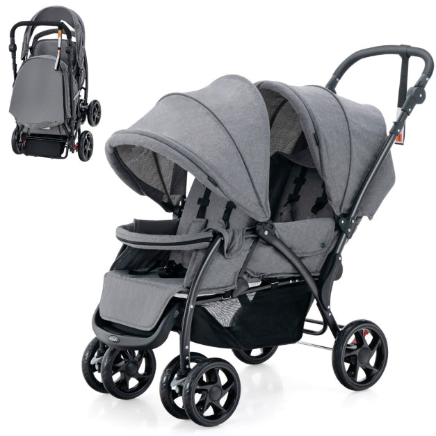 Poussette - pour 2 enfants - grise