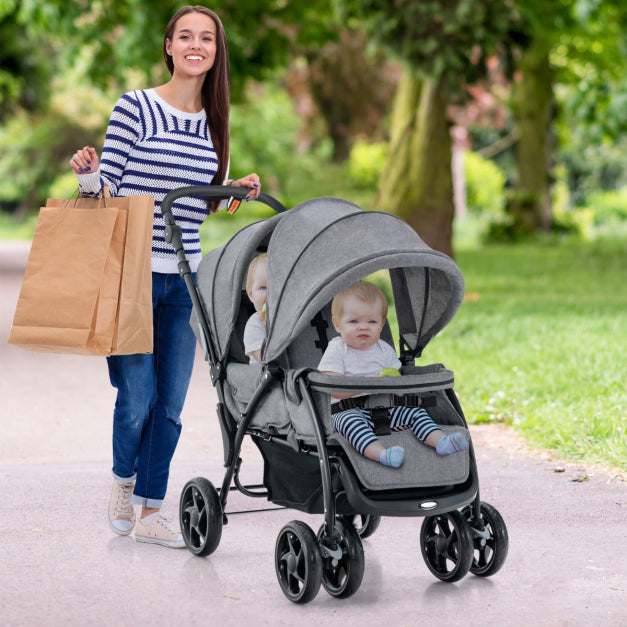 Poussette - pour 2 enfants - grise