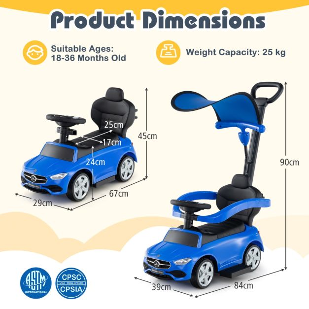 Coast Mercedes-Benz Duwauto 3-en-1 - 84 × 39 × 90 cm - Voiture de promenade avec guidon, capote, son et espace de rangement