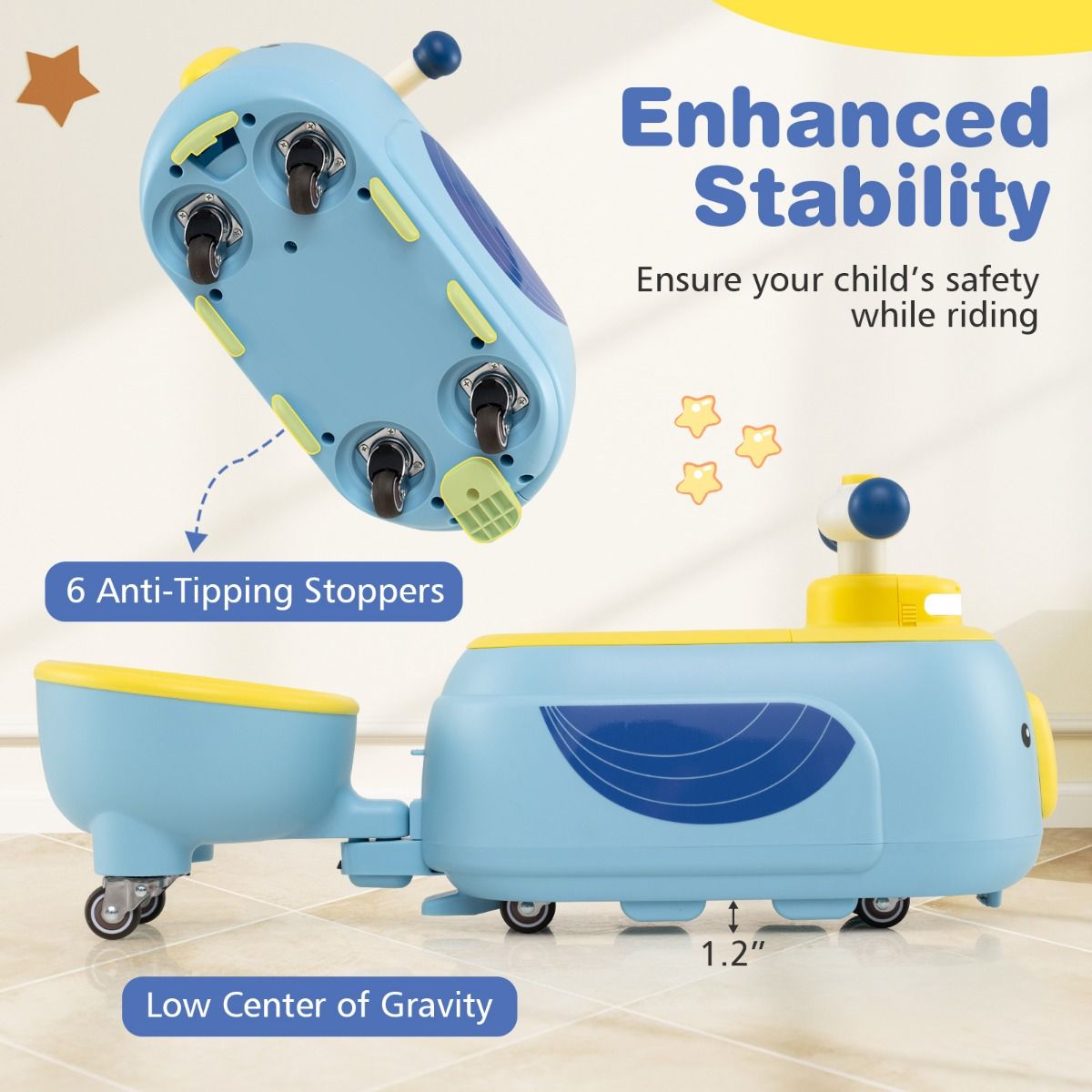 Costway TQ10407NY - Jouet d'éveil avec remorque, lumières et musique - 12 mois et plus - Bleu Description du produit :