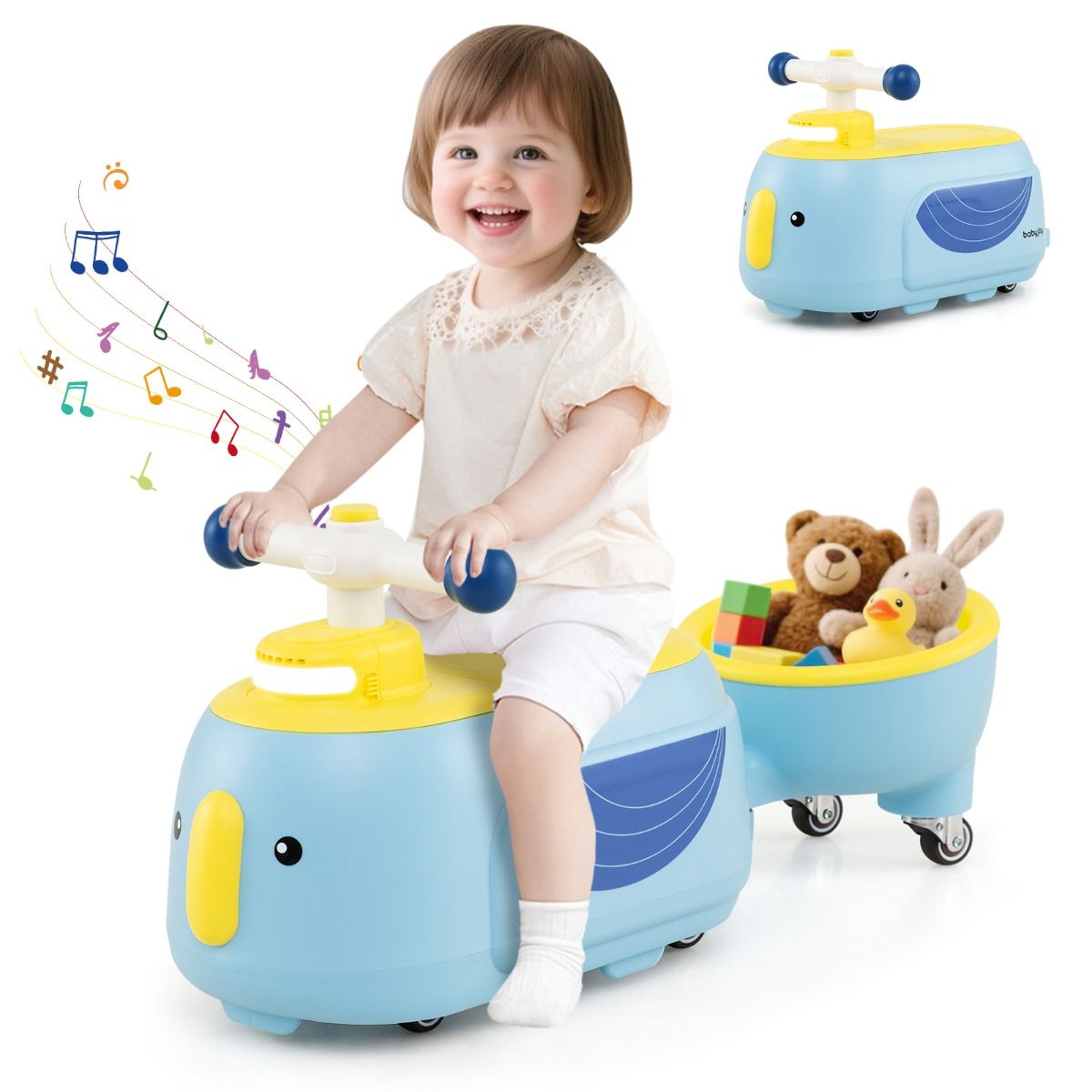 Costway TQ10407NY - Jouet d'éveil avec remorque, lumières et musique - 12 mois et plus - Bleu Description du produit :