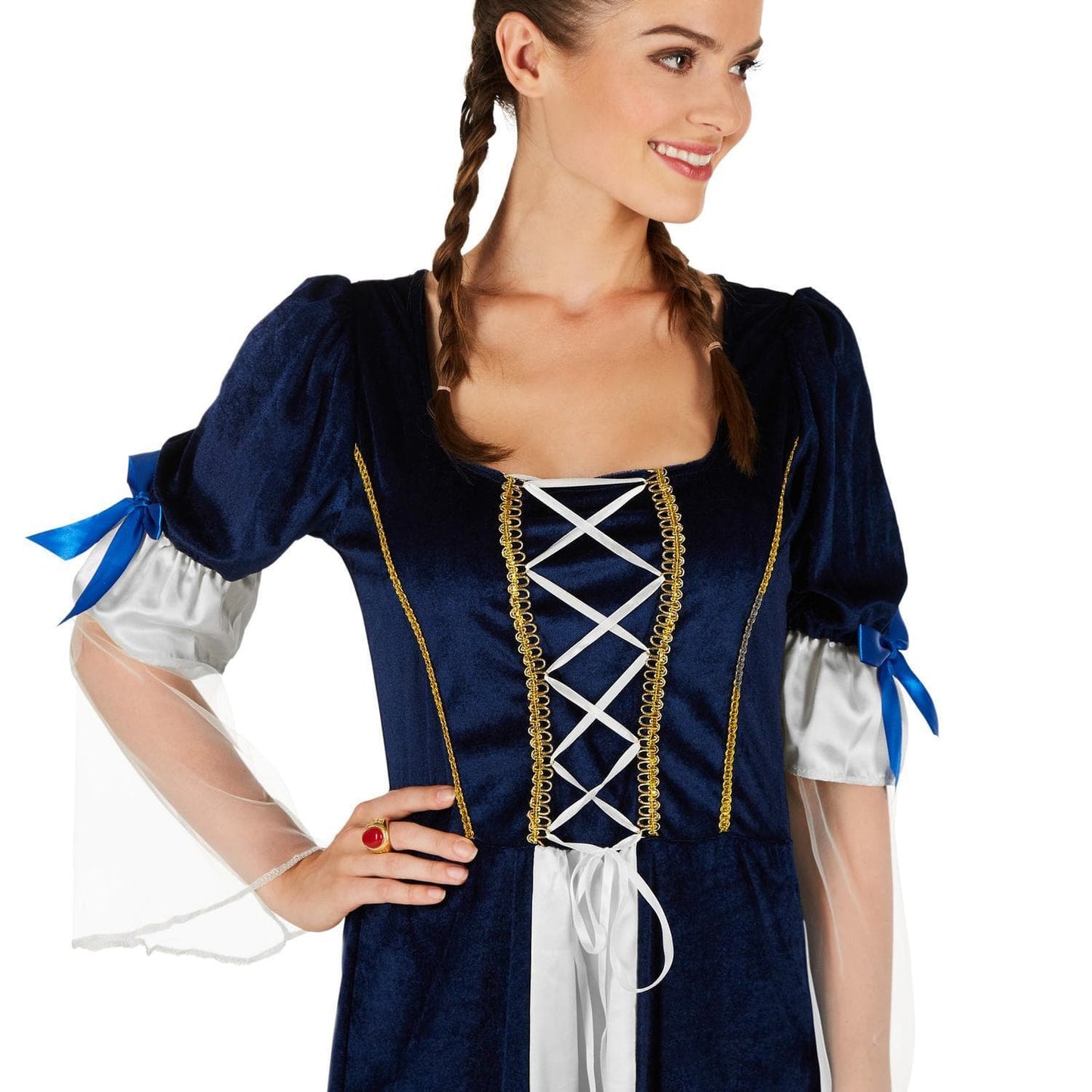 costume de fille royale - xl - bleu/blanc - satin & velours - robe pour adultes 170-180 cm