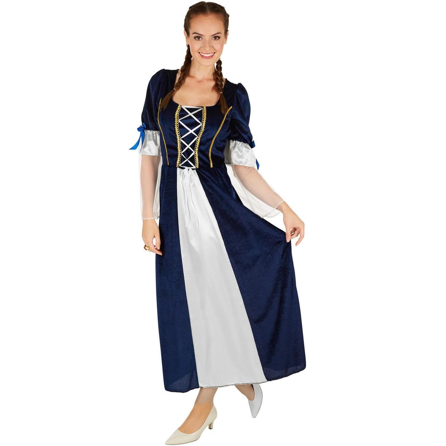 costume de fille royale - xl - bleu/blanc - satin & velours - robe pour adultes 170-180 cm