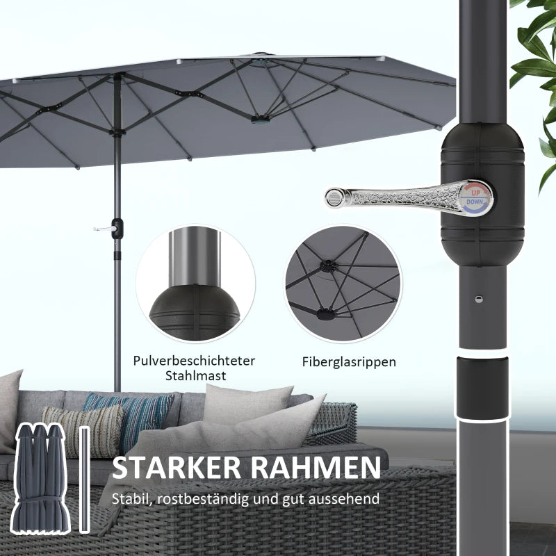 Outsunny XXL Parasol double face 436x260 cm - Gris foncé - Protection UV30+ - Ovale - Avec manivelle - Jardin et terrasse