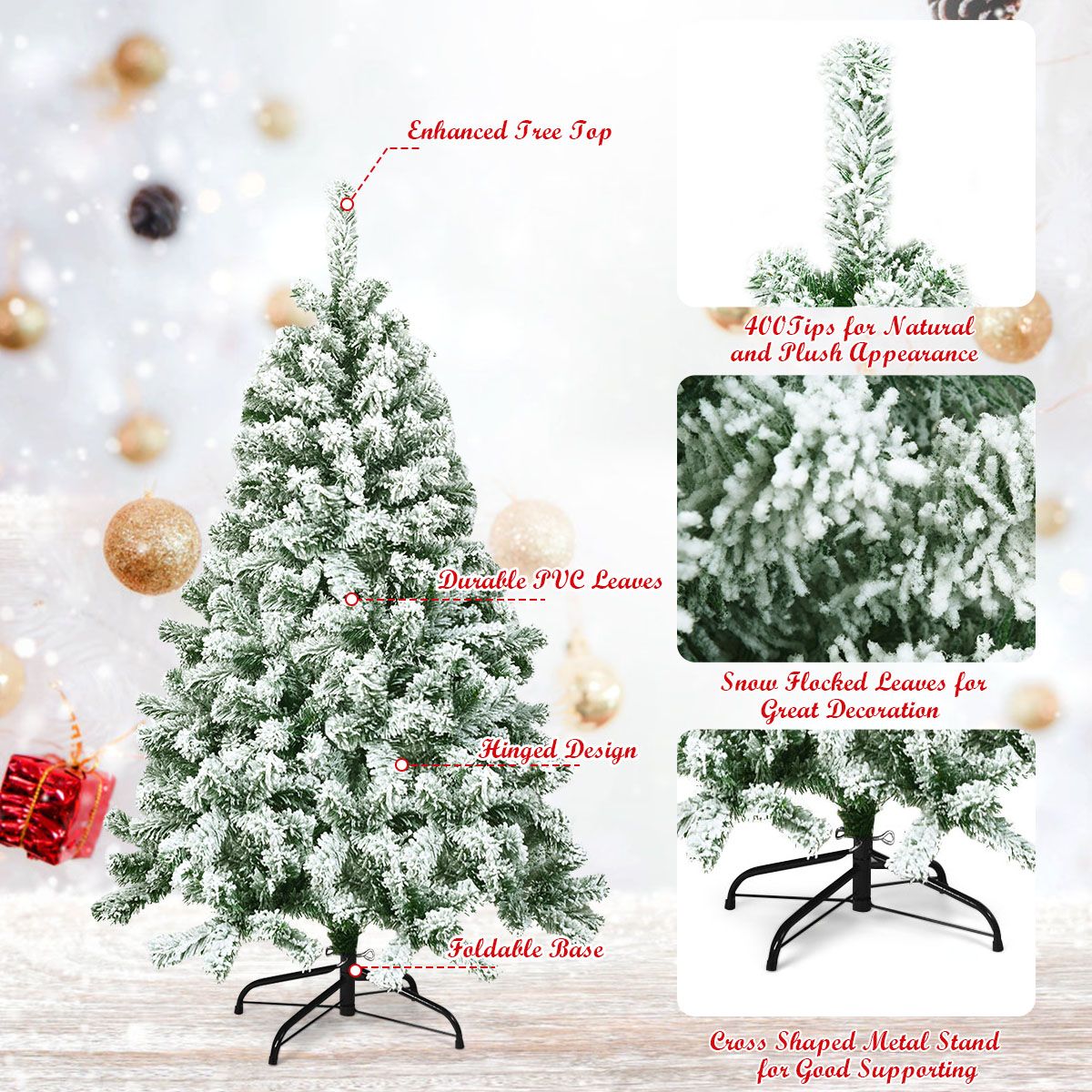 Coast Artificial Snow -Covered Christmas tree with metal stand and PVC -needles 135 cm
