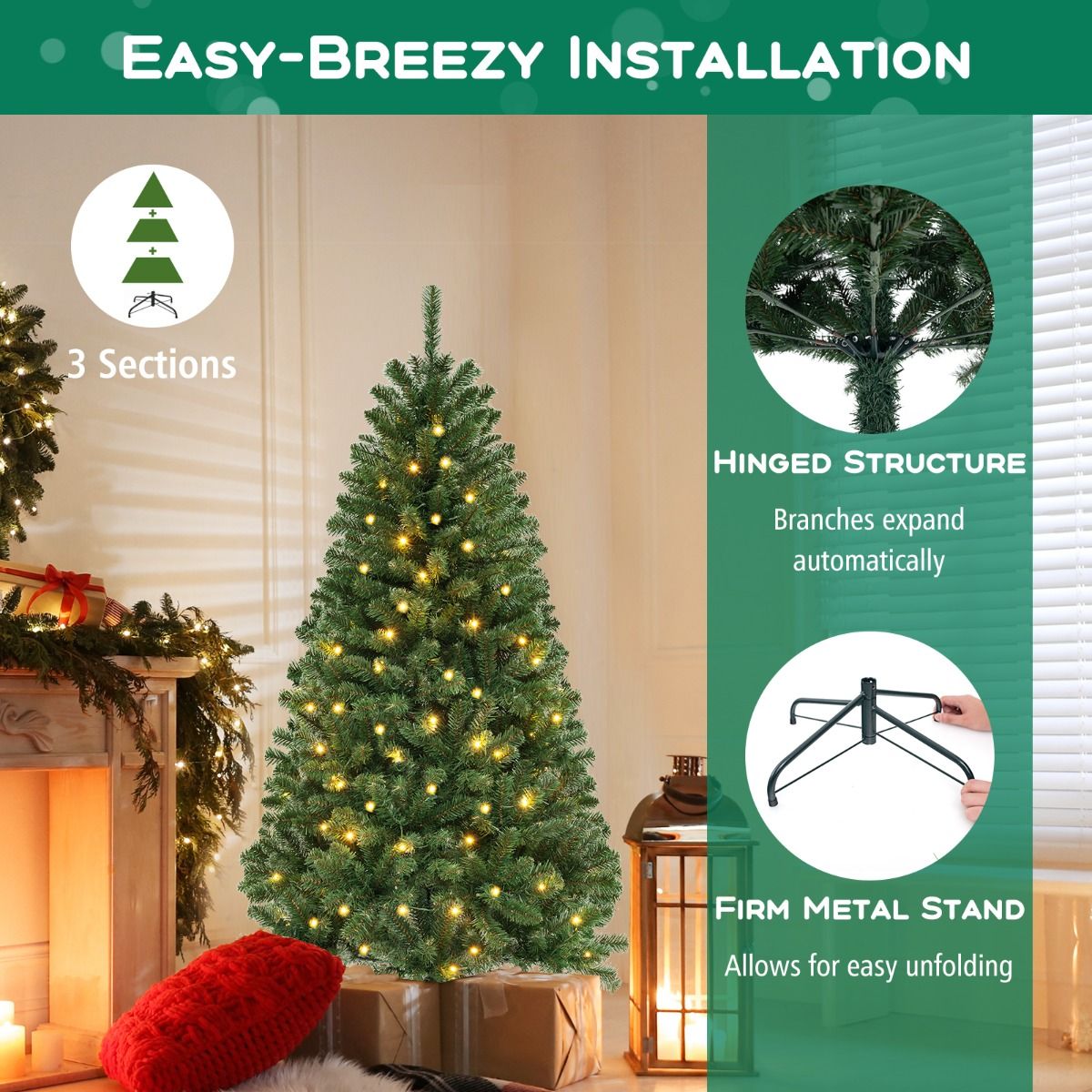 Coast Artificial Christmas tree with LED lights - 180 x 88 cm - Green - 568 branches 200 lumières blanc chaud