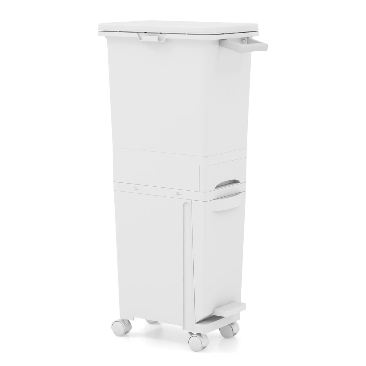 Coast 3-in-1 Waste Bin White - 36 x 25 x 84 cm - Avec plateau basculant, tiroir et roulettes