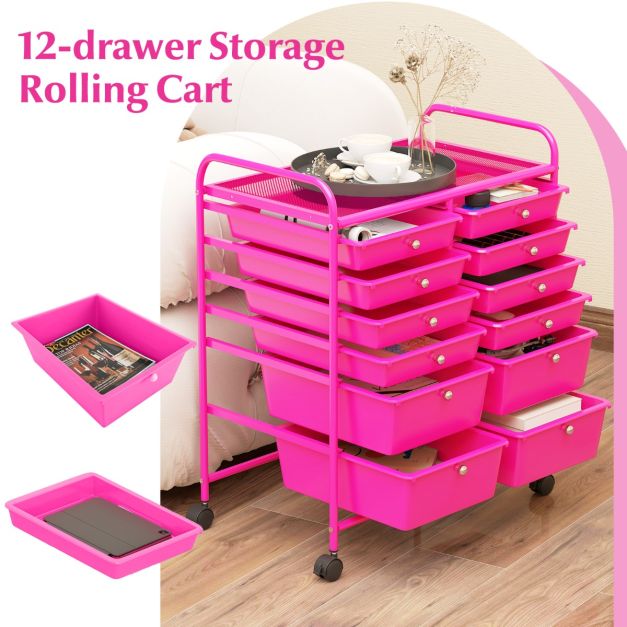 Coast Roller Trolley - Métal - 12 tiroirs - 64x38x75 cm - Rose