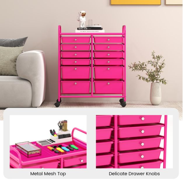 Coast Roller Trolley - Métal - 12 tiroirs - 64x38x75 cm - Rose