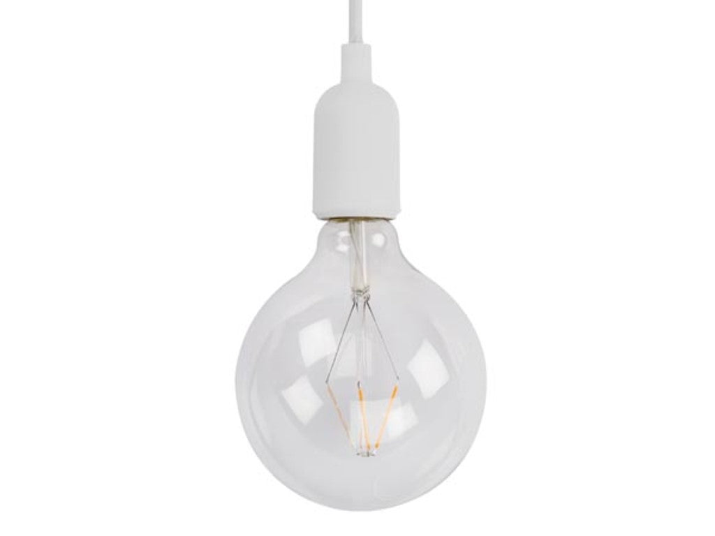 Support de lampe design Vellight - équipé d'une rosace de plafond en silicone flexible, d'un câble textile raccourcissable et d'une prise E27 - pour le salon et la table à manger - caoutchouc silicone blanc - un mètre virgule quatre