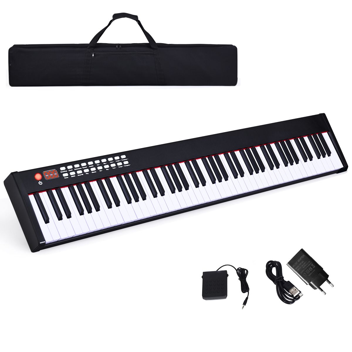Coast Piano numérique à 88 touches pour enfants et adultes - 127×21.5×6.5 cm - Noir/Blanc - Comprend une mallette de transport et une pédale de sustain