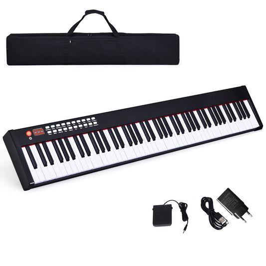 Coast Piano numérique à 88 touches pour enfants et adultes - 127×21.5×6.5 cm - Noir/Blanc - Comprend une mallette de transport et une pédale de sustain