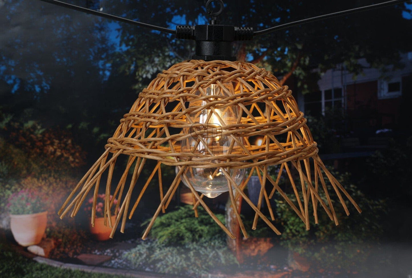de bosrand LED partyylights rattan 6 lights - 550×28×20 cm - black/ rattan