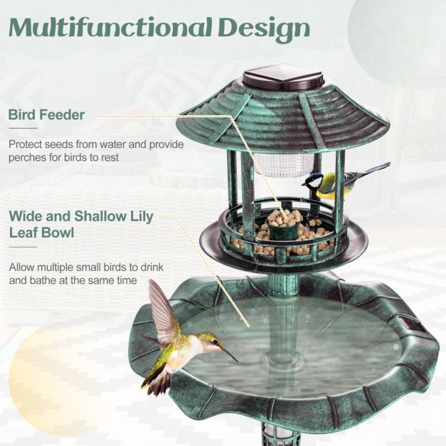 Coast Mangeoire à oiseaux - Alimentation solaire - PP - Ø43x110cm - Vert