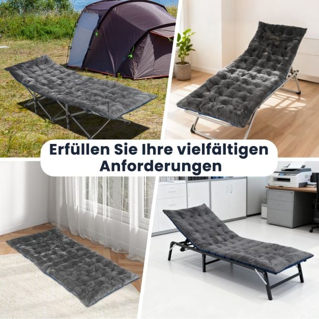 Coast Lounger Cushion Grey - Coussin de chaise longue épais avec sangles de fixation - 190 x 70 x 7 cm