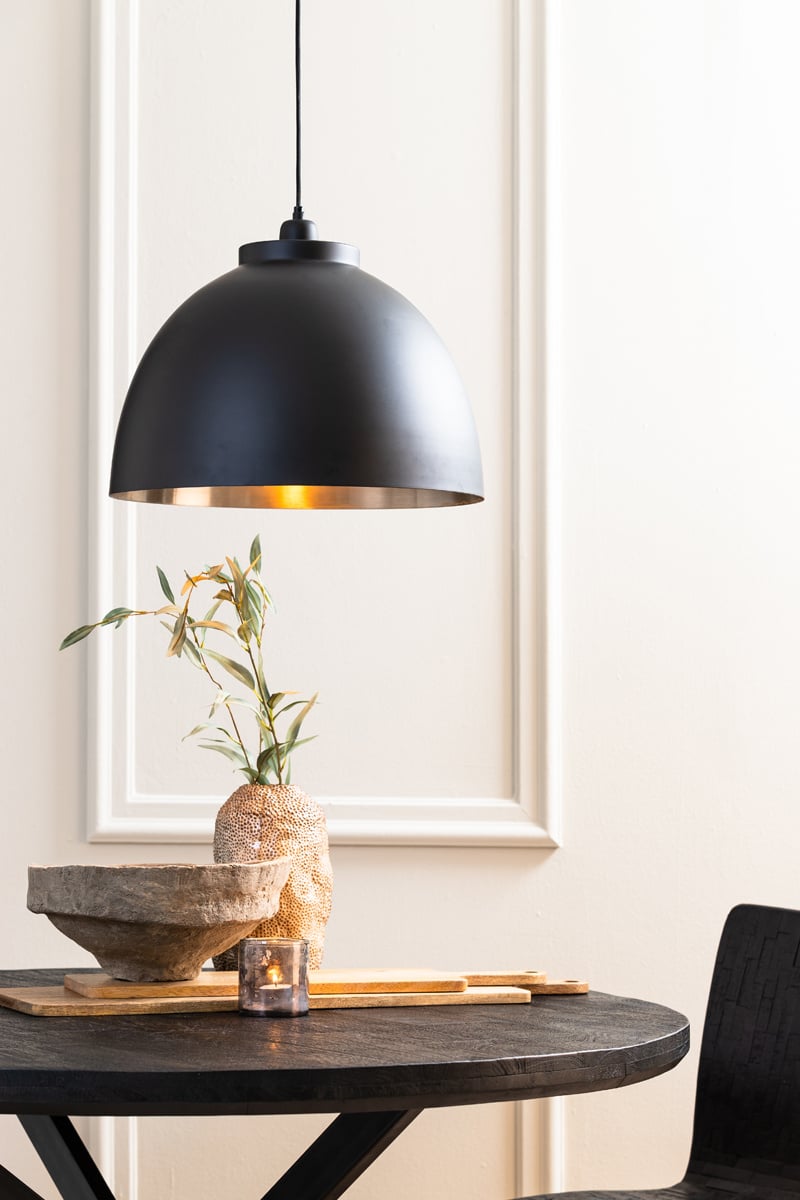 Light & Living KYLIE Lampe pendante Ø45x32 cm - Noir avec détails Nickel/Doré - Industriel moderne - E27