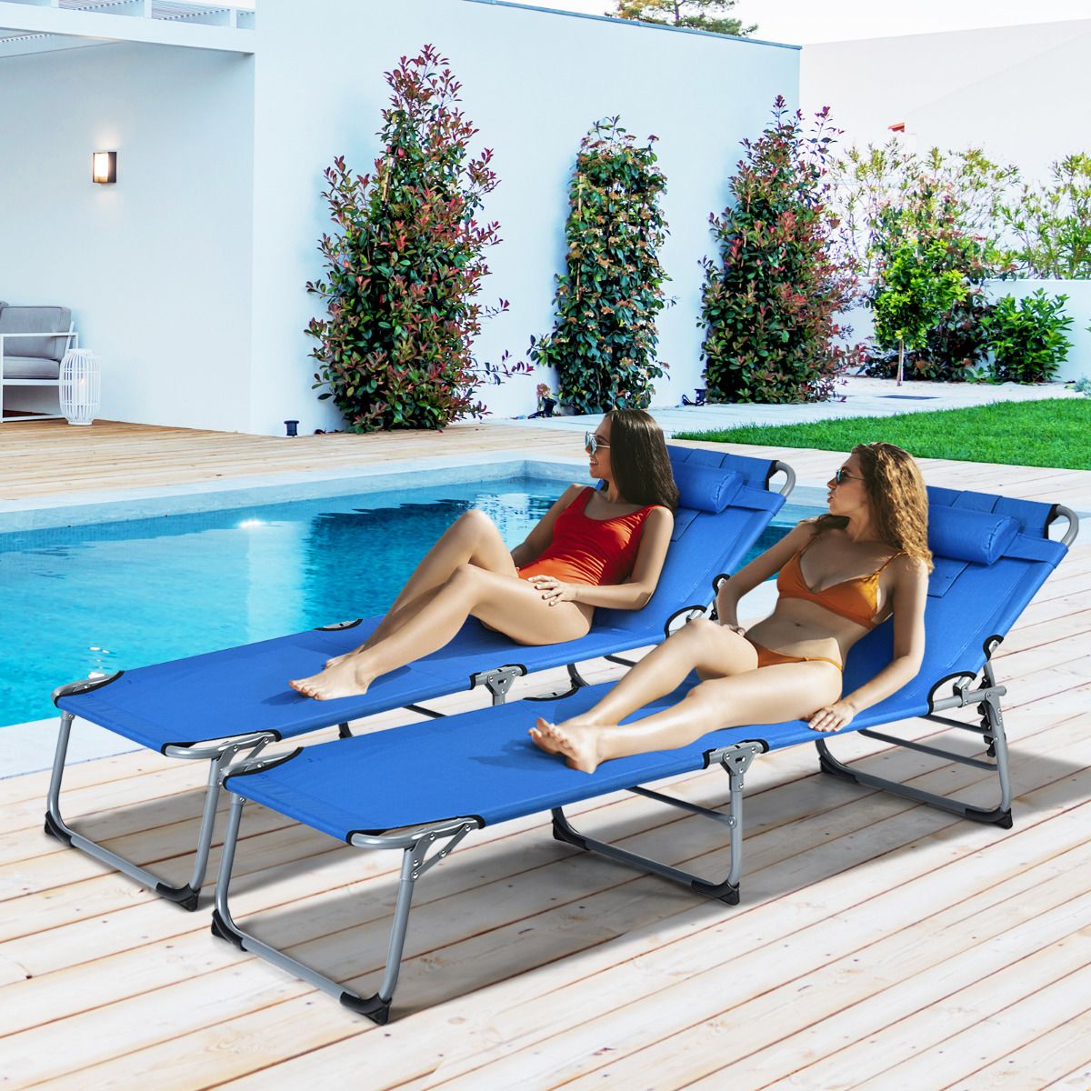 Chaise longue pliante réglable Coast 5 positions - 194x60x36-86 cm - Bleu - Tissu Oxford - Capacité de charge de 150 kg
