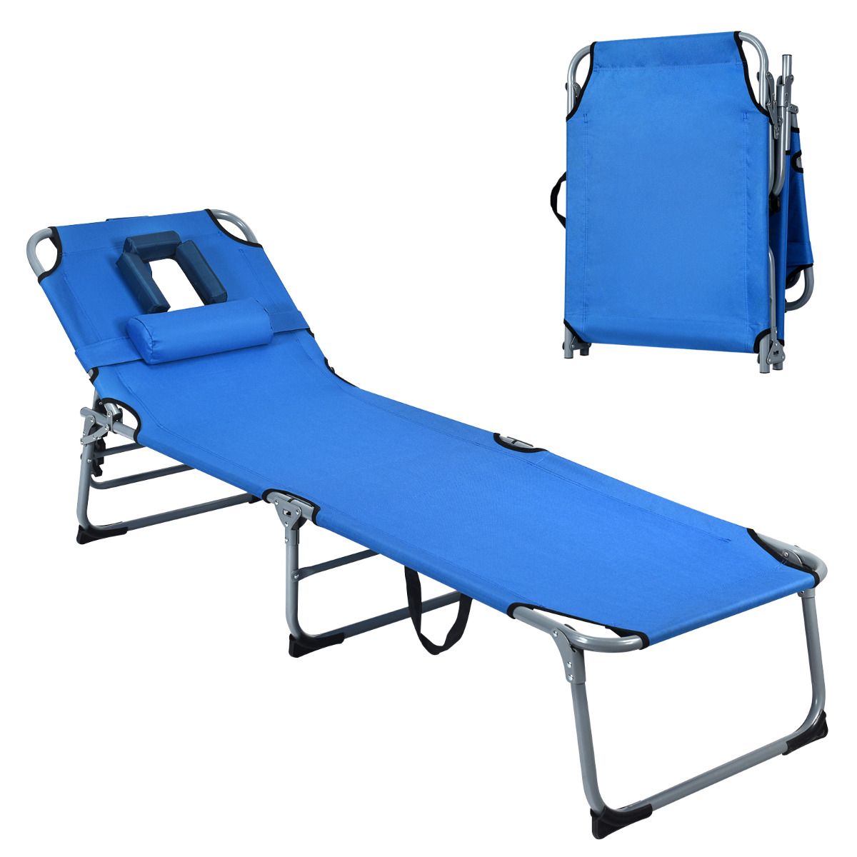 Chaise longue pliante réglable Coast 5 positions - 194x60x36-86 cm - Bleu - Tissu Oxford - Capacité de charge de 150 kg