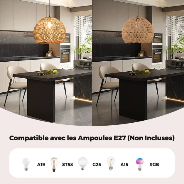 Lampe pendante Coast - Tissé - Papier - Osier - Bohème - Orientable - E27 - Plafonnier