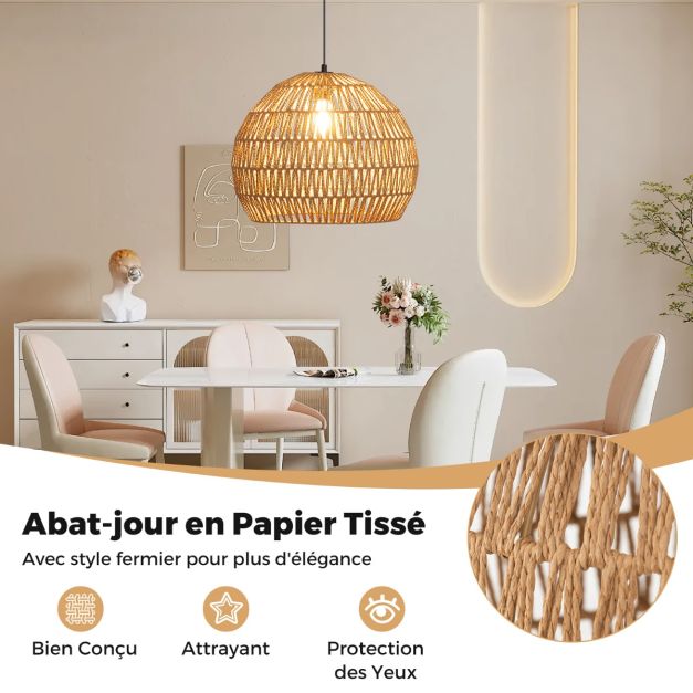 Lampe pendante Coast - Tissé - Papier - Osier - Bohème - Orientable - E27 - Plafonnier