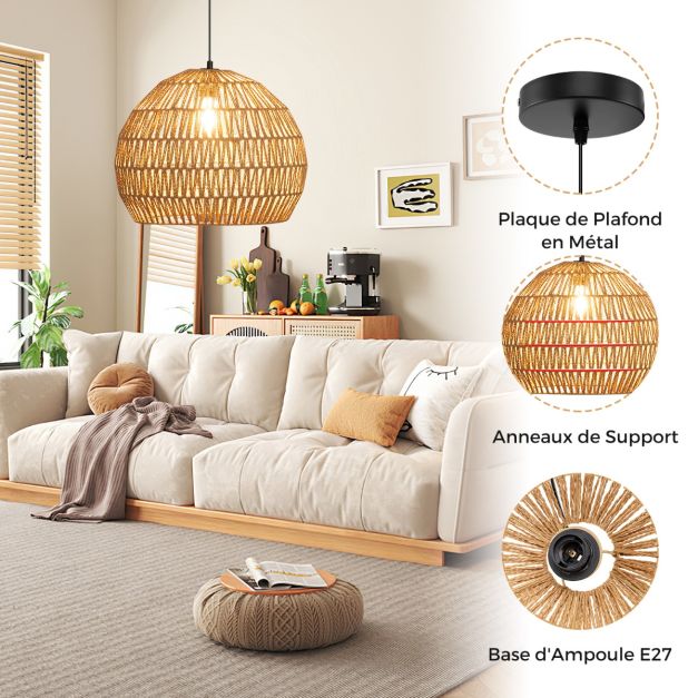 Lampe pendante Coast - Tissé - Papier - Osier - Bohème - Orientable - E27 - Plafonnier