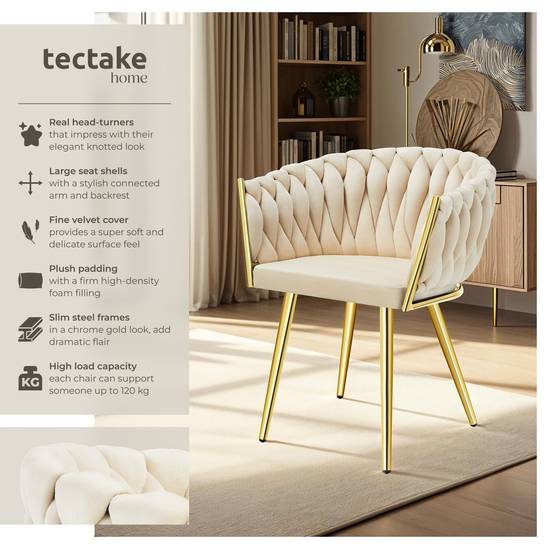 tectake Chaise de salle à manger Astano - Velours - Noir