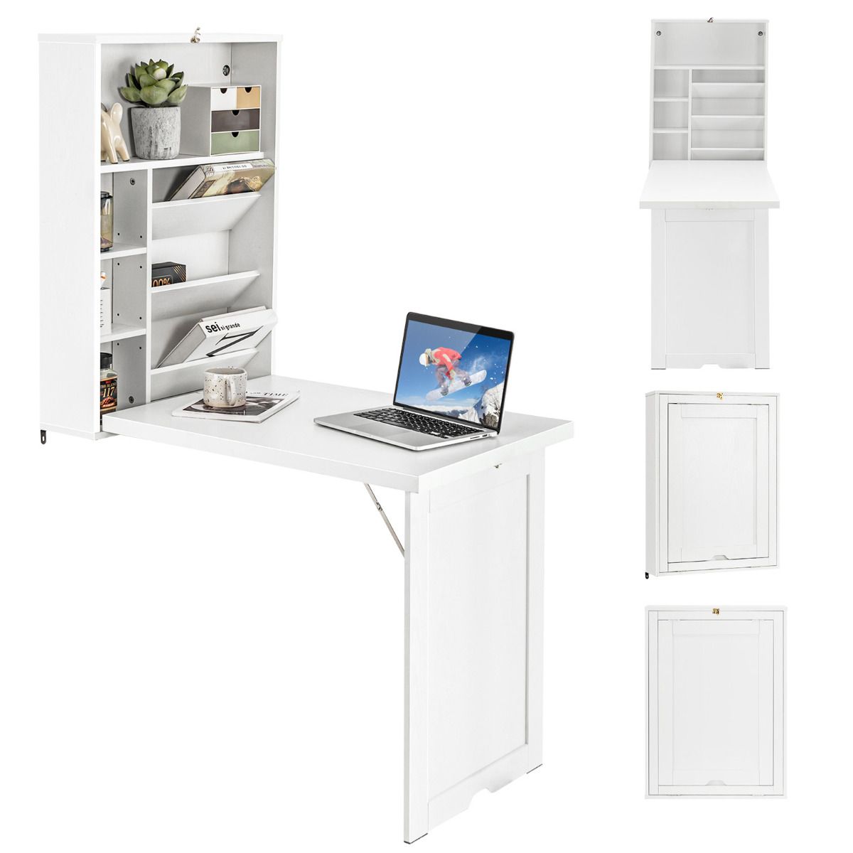 Coast Wall Folding Table White - 60 x 94.5 x 151 cm - Bureau pliant avec rangement