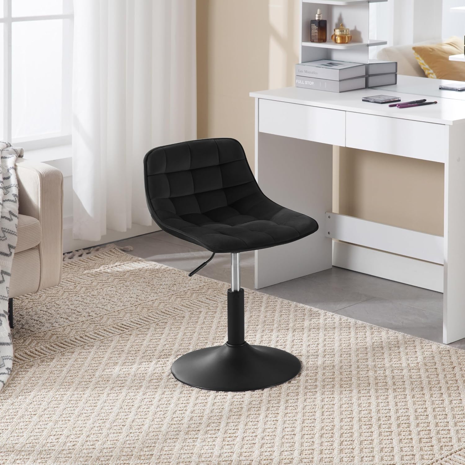Tabouret en velours WOLTU avec dossier - hauteur d'assise réglable de 38 à 49,5 cm - pivotant à 360 degrés - noir