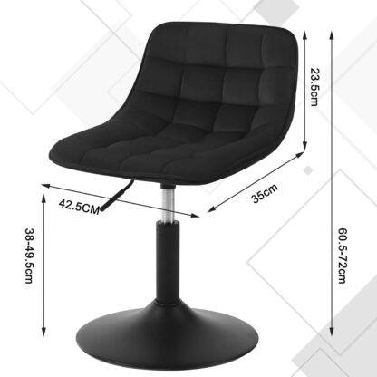 Tabouret en velours WOLTU avec dossier - hauteur d'assise réglable de 38 à 49,5 cm - pivotant à 360 degrés - noir