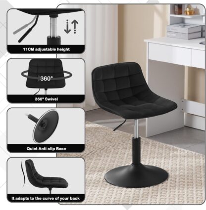Tabouret en velours WOLTU avec dossier - hauteur d'assise réglable de 38 à 49,5 cm - pivotant à 360 degrés - noir