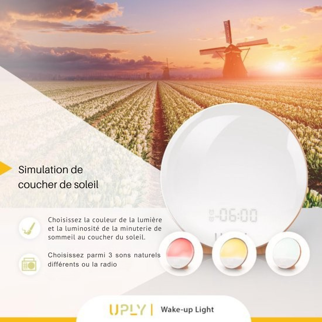 Lampe de Réveil - UPLY - Simulation du Lever et Coucher de Soleil, Sons Naturels, Radio - Commande via App