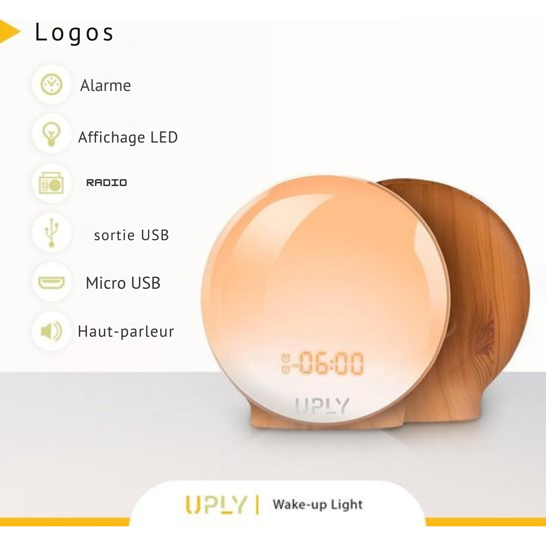 Lampe de Réveil - UPLY - Simulation du Lever et Coucher de Soleil, Sons Naturels, Radio - Commande via App