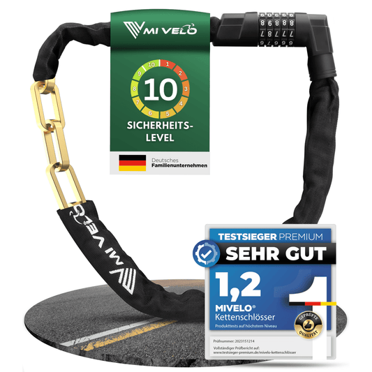 MIVELO Cadenas de chaîne de vélo avec code numérique - 100 cm - Acier au carbone - Résistant à l'eau - Noir