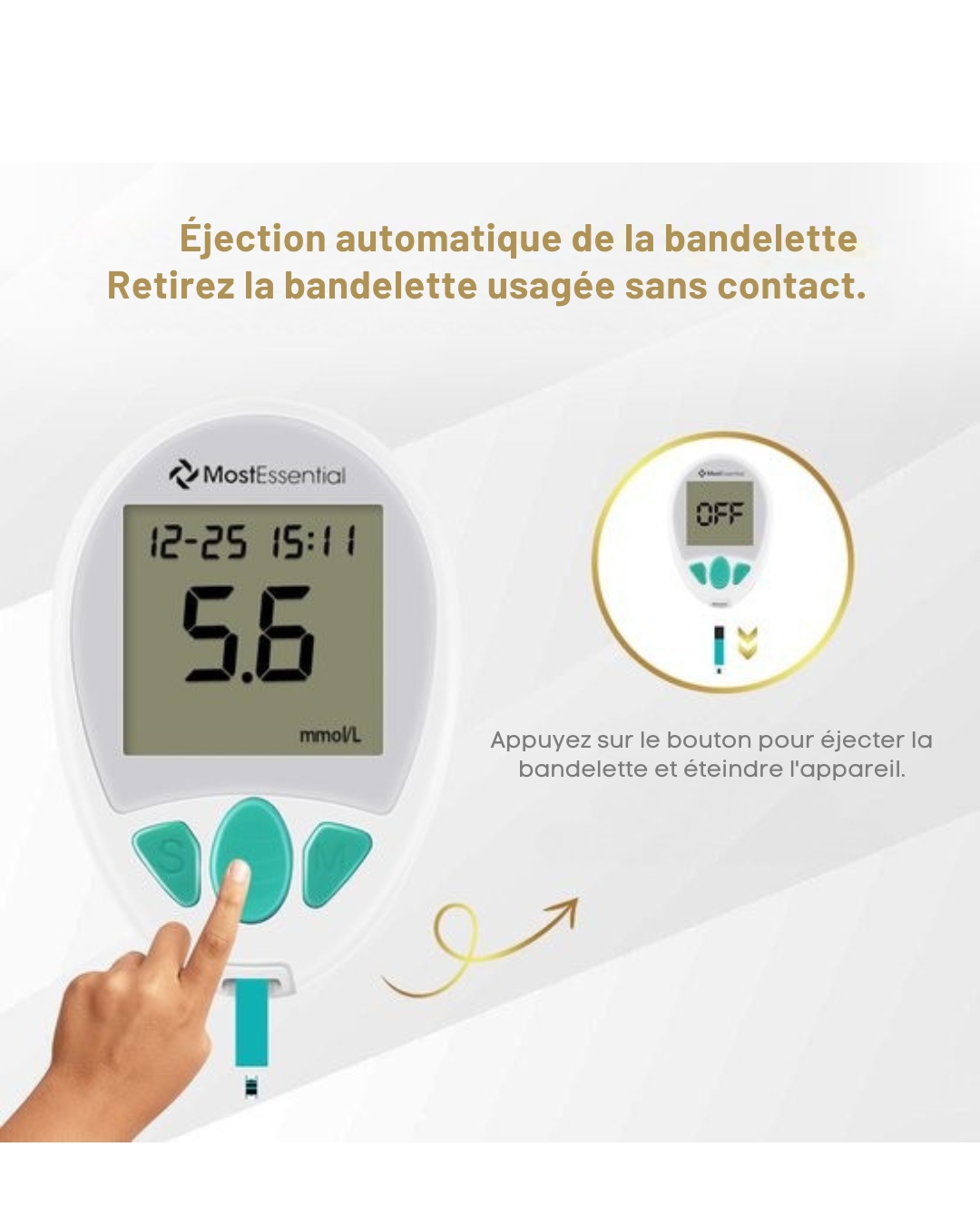Glucomètre MostEssential - Lecteur de Glycémie Rapide – Résultat en 5s – Mémoire 512 Mesures – Kit Complet