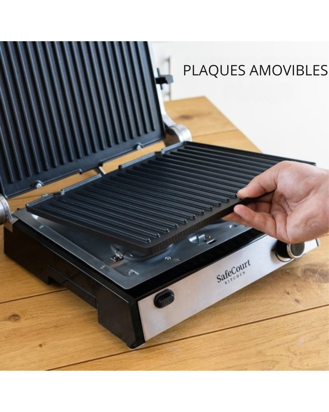 Grill 3 en 1 - Safecourt Kitchen - Grill multifonctions - Plaques amovibles - 2000W - noir