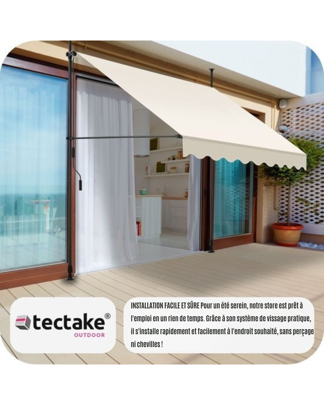 tectake - store à pinces - parasol - réglable - store à pinces - parasol balcon - 200 x 180 cm - beige - store - 404957