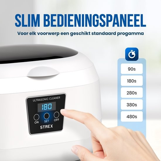Strex Ultrasonic Cleaner 600ml - 360º - Nettoyeur à ultrasons - Appareil de nettoyage pour lunettes / bijoux / montres / pièces de monnaie